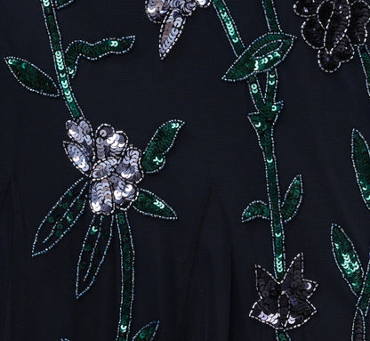 Square Neck Short Sleeve Beaded Godet Gown - Midnight Multi | Adrianna Papell