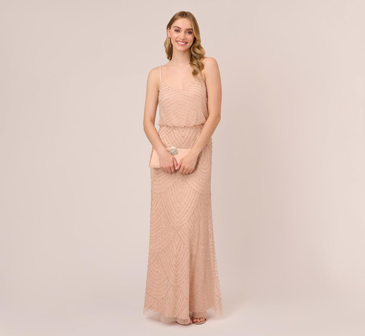 Art Deco Beaded Blouson Gown - Blush | Adrianna Papell