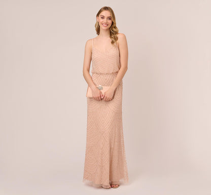 Art Deco Beaded Blouson Gown - Blush | Adrianna Papell