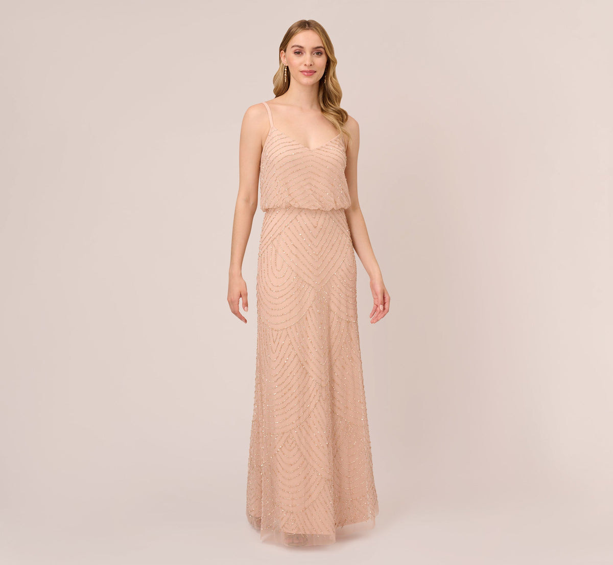 Art Deco Beaded Blouson Gown - Blush | Adrianna Papell
