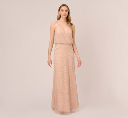 Art Deco Beaded Blouson Gown - Blush | Adrianna Papell
