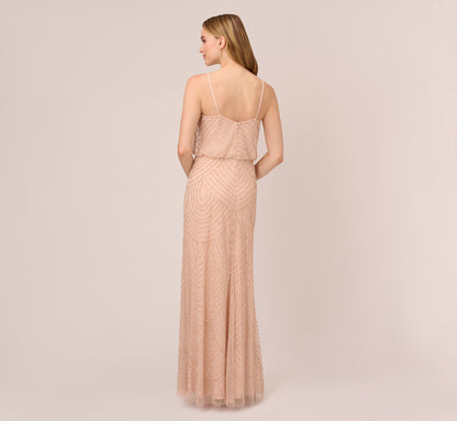 Art Deco Beaded Blouson Gown - Blush | Adrianna Papell