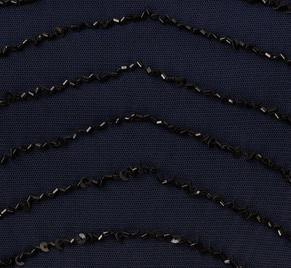 Art Deco Beaded Blouson Dress With Halter Neckline - Navy Black | Adrianna Papell