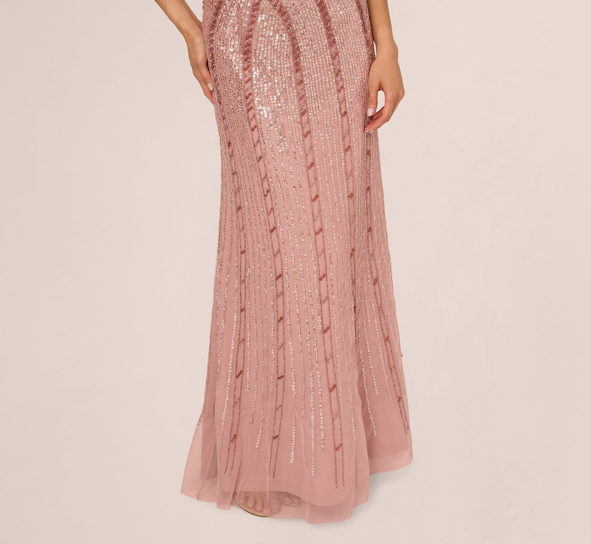 One Shoulder Beaded Sequin Mermaid Gown - Candied Ginger | Adrianna Papell
