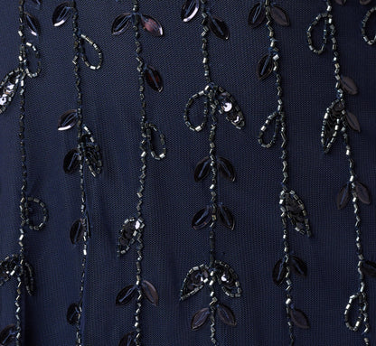 Short Sleeve 3D Beaded Vine Gown - Navy | Adrianna Papell