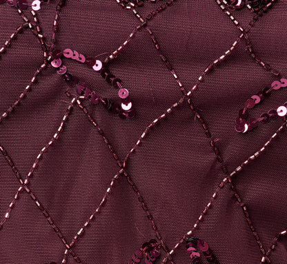 Plus Size Short Sleeve Lattice Floral Beaded Blouson Gown - Night Plum | Adrianna Papell