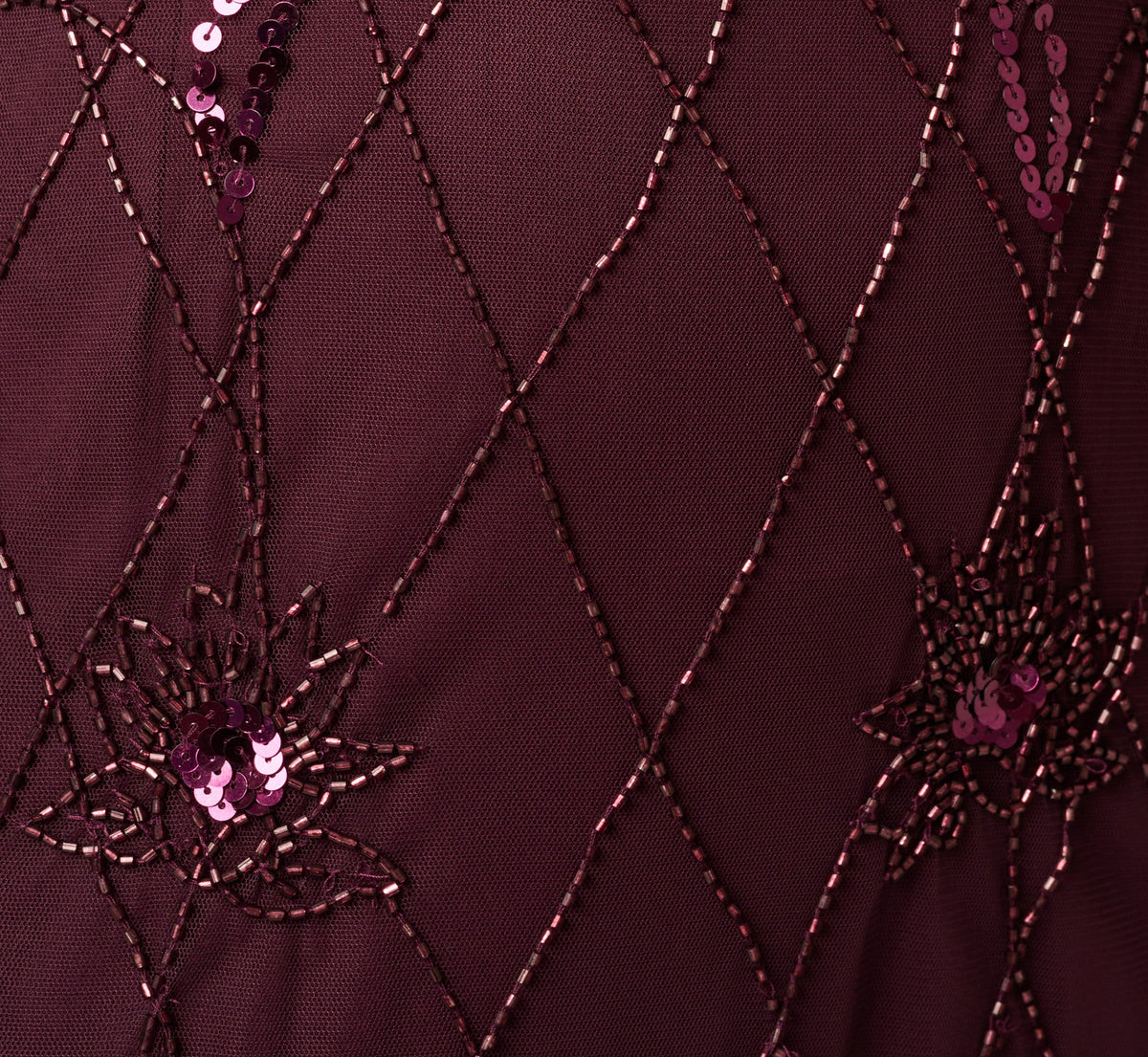 Short Sleeve Lattice Floral Beaded Blouson Gown - Night Plum | Adrianna Papell