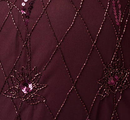 Short Sleeve Lattice Floral Beaded Blouson Gown - Night Plum | Adrianna Papell