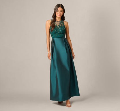 Sleeveless Taffeta Ball Gown With Beaded Bodice - Gem Green | Adrianna Papell