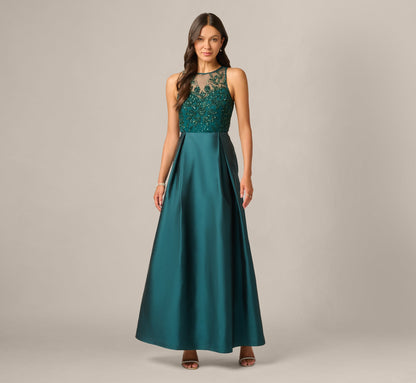 Sleeveless Taffeta Ball Gown With Beaded Bodice - Gem Green | Adrianna Papell