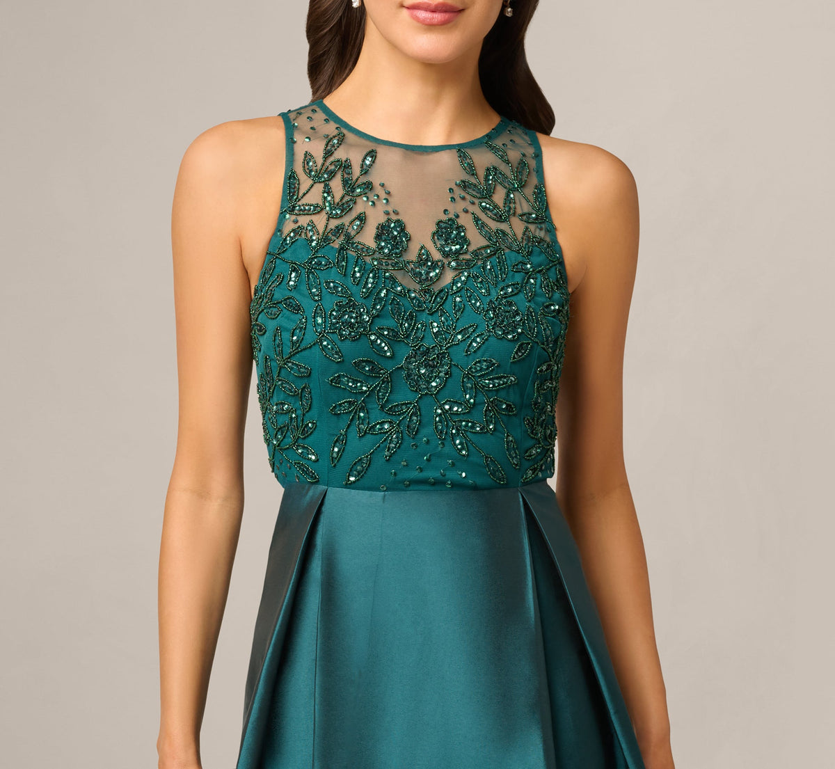 Sleeveless Taffeta Ball Gown With Beaded Bodice - Gem Green | Adrianna Papell