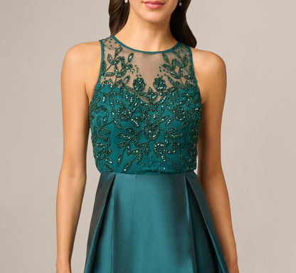 Sleeveless Taffeta Ball Gown With Beaded Bodice - Gem Green | Adrianna Papell