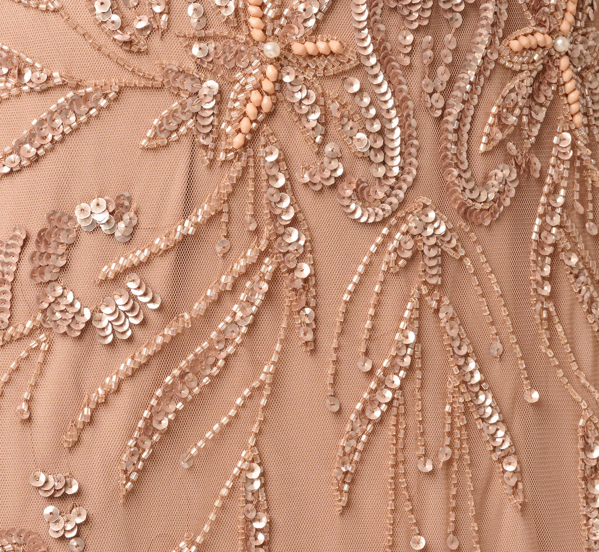 Short Sleeve Botanical Beaded Gown - Rose Gold | Adrianna Papell