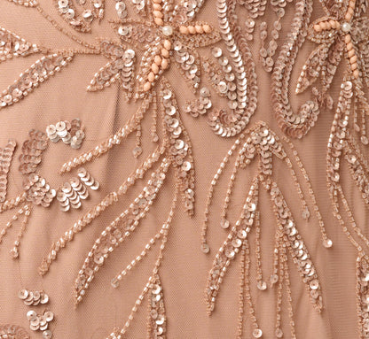 Short Sleeve Botanical Beaded Gown - Rose Gold | Adrianna Papell