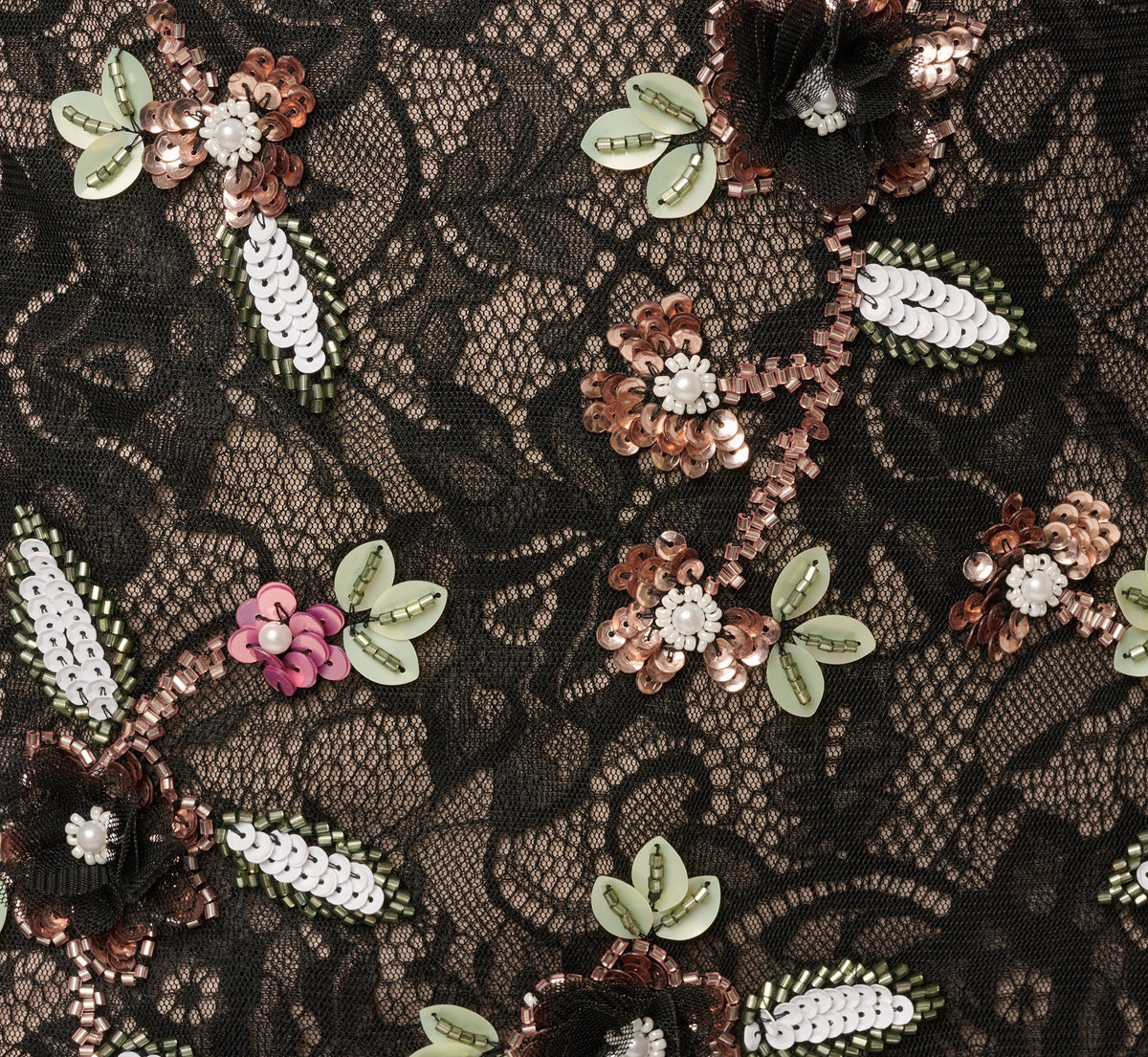 Flutter Sleeve Floral Sequin Beaded Lace Gown - Black Blush Multi | Adrianna Papell