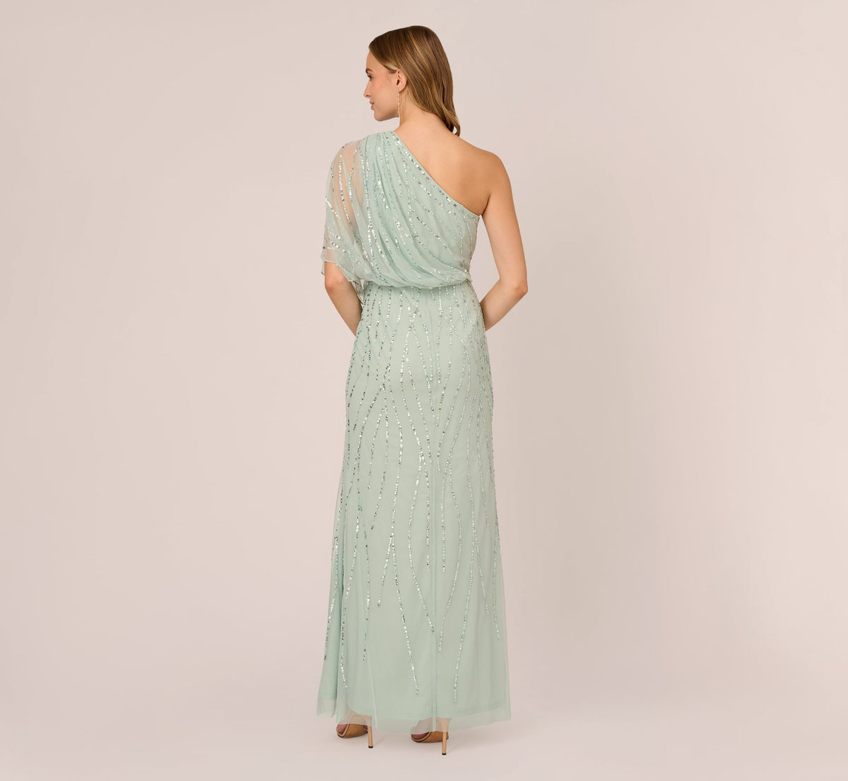 Draped One Shoulder Dress With Sequin Detail - Icy Sage | Adrianna Papell