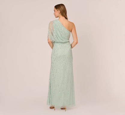 Draped One Shoulder Dress With Sequin Detail - Icy Sage | Adrianna Papell