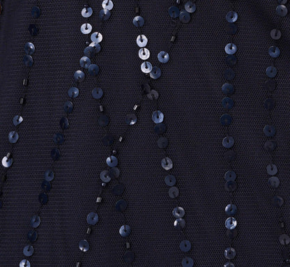Draped One Shoulder Dress With Sequin Detail - Dusty Navy | Adrianna Papell