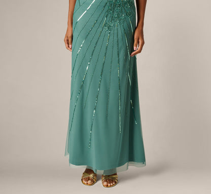 Floral Beaded Illusion Mermaid Gown - Green Slate | Adrianna Papell