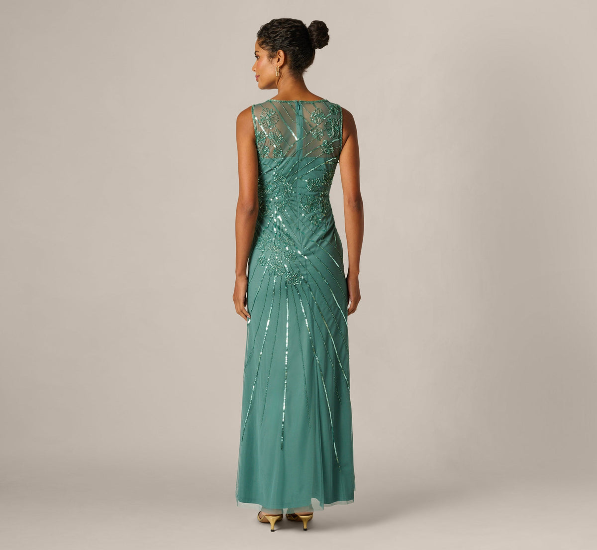 Floral Beaded Illusion Mermaid Gown - Green Slate | Adrianna Papell