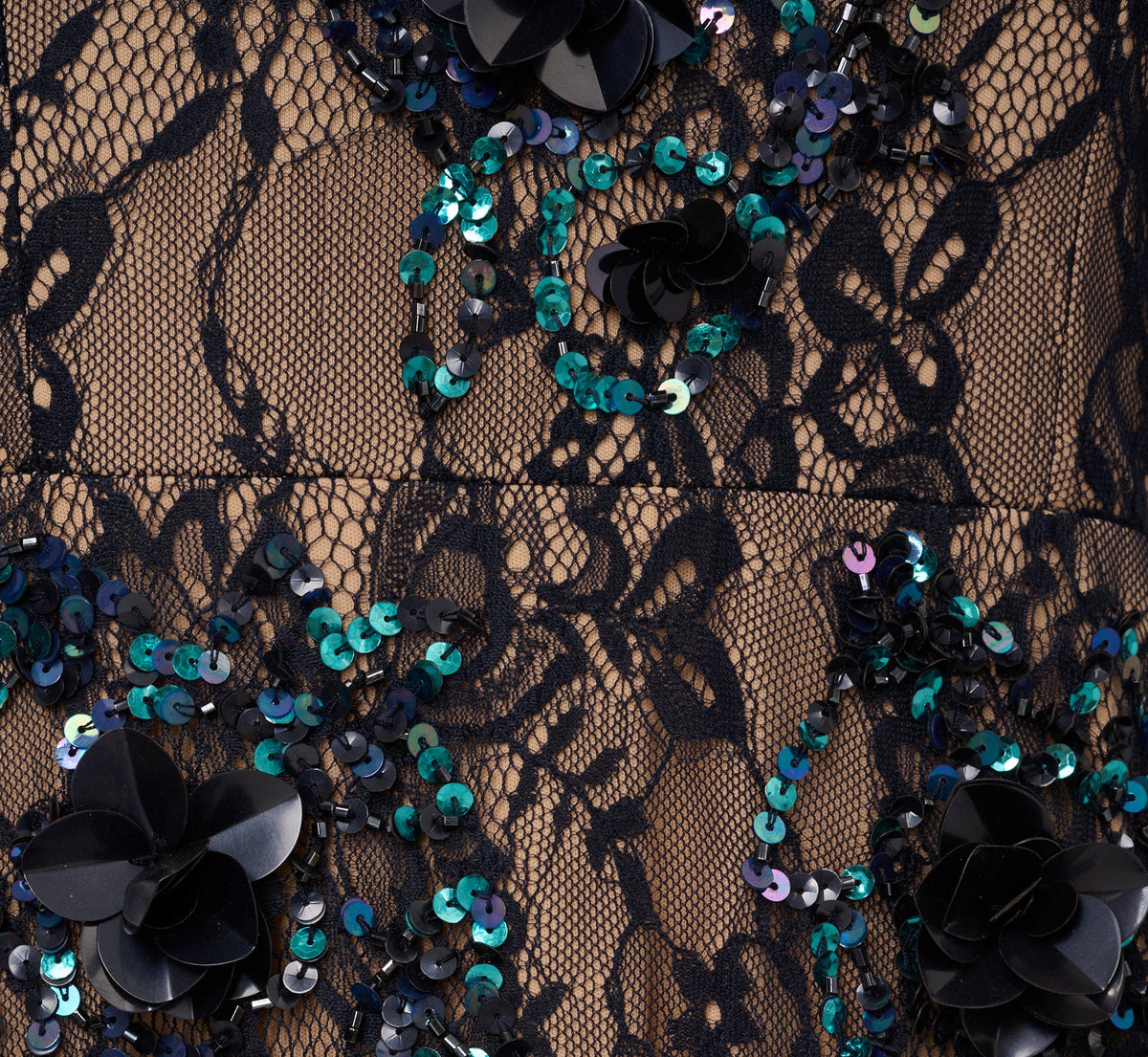 Sleeveless Sequin Floral Lace Gown - Midnight Multi Nude | Adrianna Papell