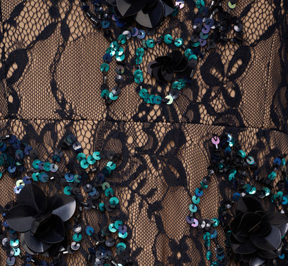 Sleeveless Sequin Floral Lace Gown - Midnight Multi Nude | Adrianna Papell