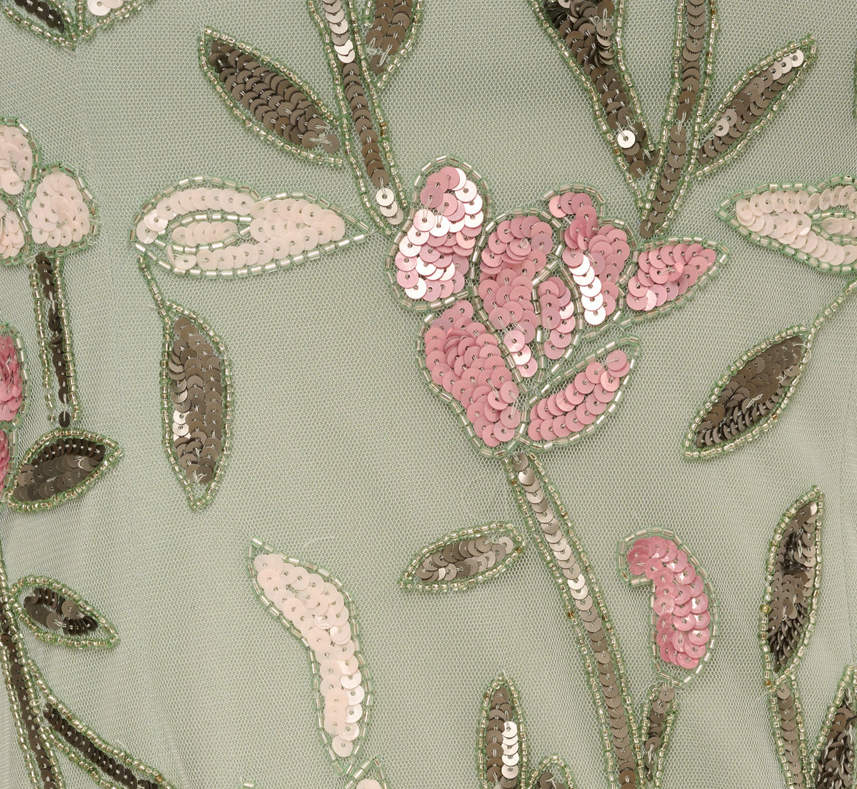 Short Sleeve Floral Beaded Square Neck Cocktail Dress - Icy Sage | Adrianna Papell