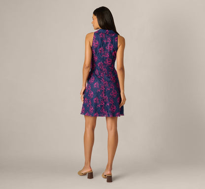 Floral Embroidered Tie Front Short Dress - Navy Pink Multi | Adrianna Papell