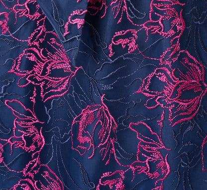 Floral Embroidered Tie Front Short Dress - Navy Pink Multi | Adrianna Papell
