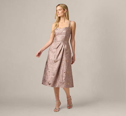 Metallic Jacquard Rhinestone Strap Midi Dress - Candied Ginger | Adrianna Papell