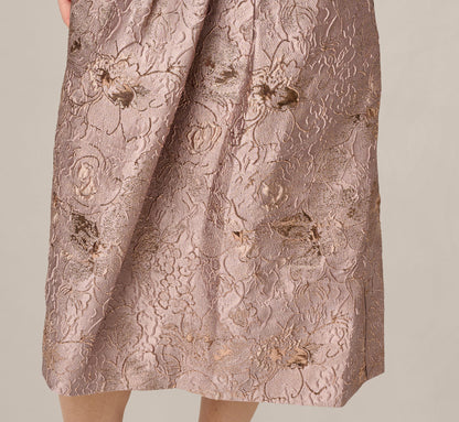 Metallic Jacquard Rhinestone Strap Midi Dress - Candied Ginger | Adrianna Papell