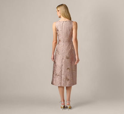 Metallic Jacquard Rhinestone Strap Midi Dress - Candied Ginger | Adrianna Papell