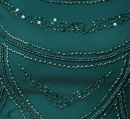 Deco Beaded Cocktail Dress With Sheer Cap Sleeves - Gem Green | Adrianna Papell
