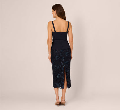 Sleeveless Sequin Lace Combo Midi Dress - Midnight | Adrianna Papell