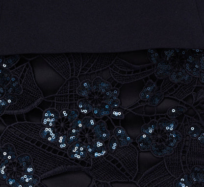 Sleeveless Sequin Lace Combo Midi Dress - Midnight | Adrianna Papell