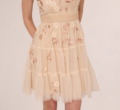 Cap Sleeve Pearly Sequin Cocktail Dress - Pale Pink | Adrianna Papell