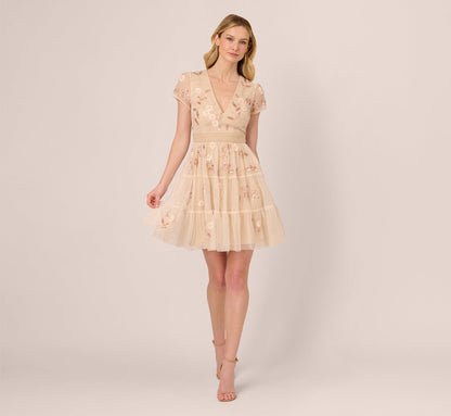 Cap Sleeve Pearly Sequin Cocktail Dress - Pale Pink | Adrianna Papell