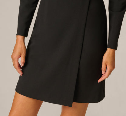 Long Sleeve Beaded Short Blazer Wrap Dress - Black | Adrianna Papell