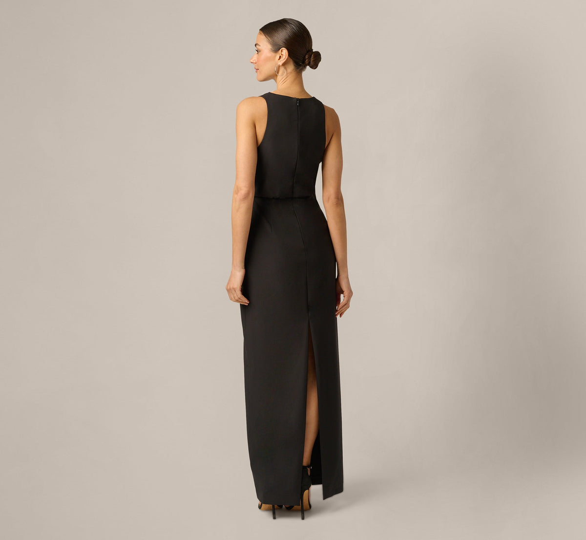 Blouson Lace Trim Plunge Gown - Black | Adrianna Papell