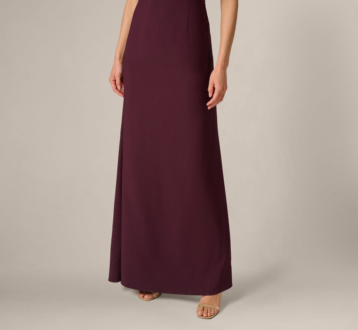 One Shoulder Satin Bow Crepe Gown - Bordeaux Glow | Adrianna Papell