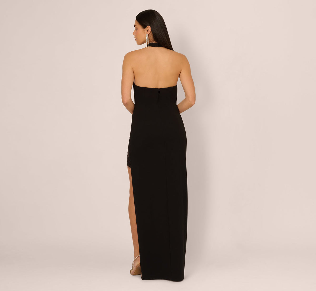 Lace Panel Cutout Halter Gown - Black | Adrianna Papell
