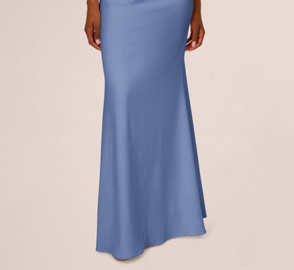 Stretch Crepe One Shoulder Mermaid Gown With Bow Accent - French Blue | Adrianna Papell