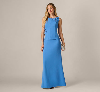3D Floral Peplum Stretch Mermaid Gown - Cool Water | Adrianna Papell
