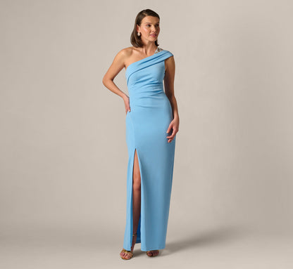 Beaded One Shoulder Stretch Column Gown - Waterfall | Adrianna Papell
