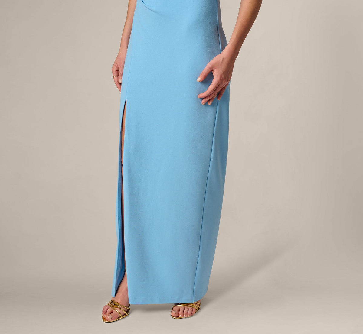 Beaded One Shoulder Stretch Column Gown - Waterfall | Adrianna Papell