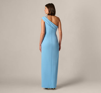 Beaded One Shoulder Stretch Column Gown - Waterfall | Adrianna Papell