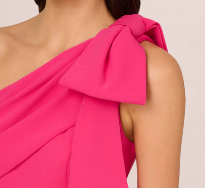 Stretch Crepe One Shoulder Mermaid Gown With Bow Accent - Hot Pink | Adrianna Papell