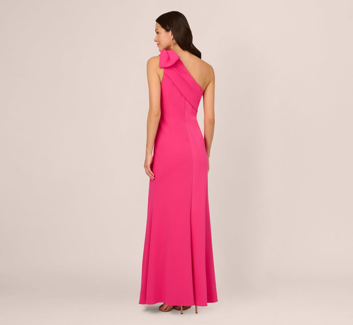 Stretch Crepe One Shoulder Mermaid Gown With Bow Accent - Hot Pink | Adrianna Papell