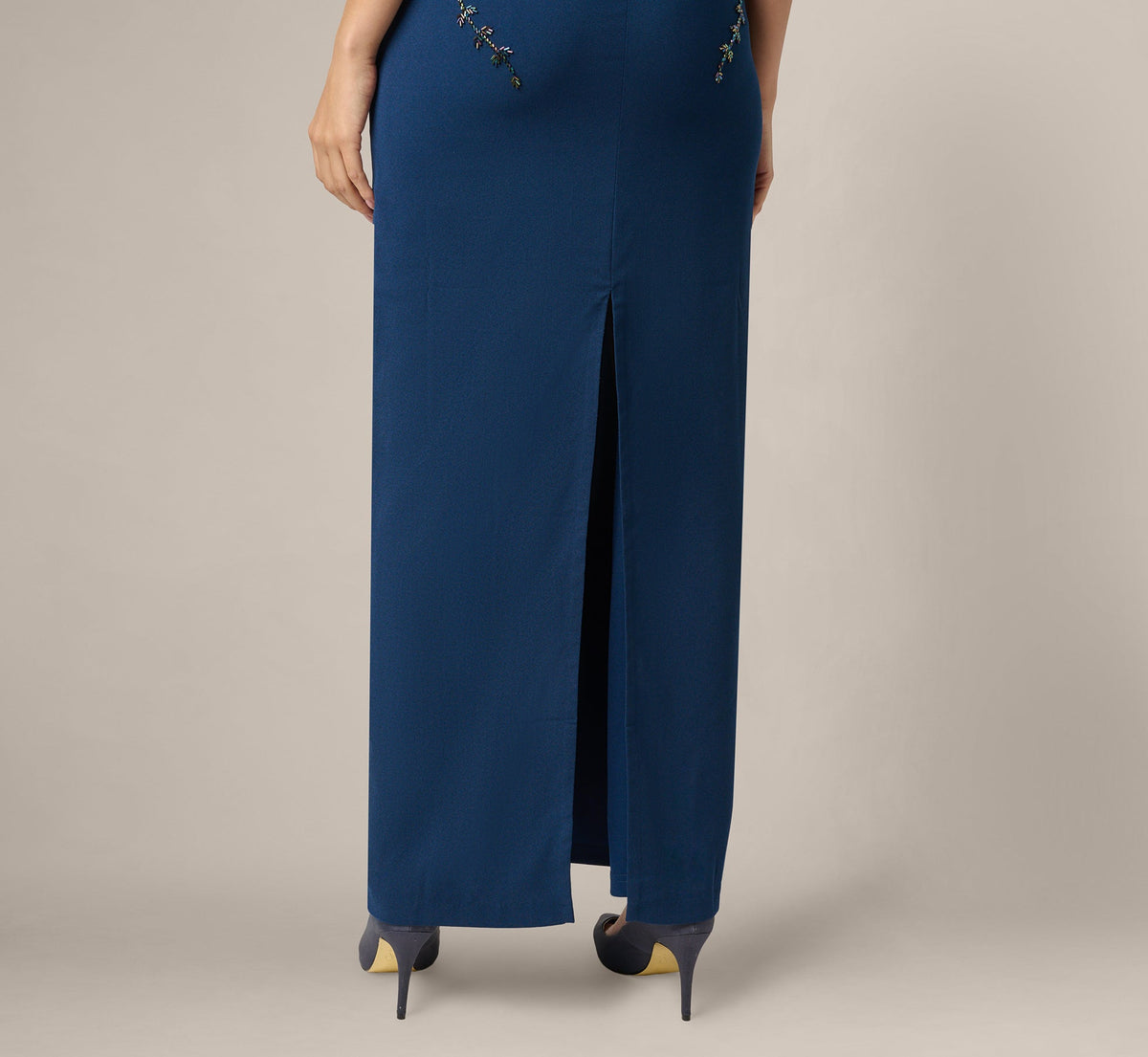 Pansy Floral Beaded Stretch Crepe Gown - Light Navy | Adrianna Papell