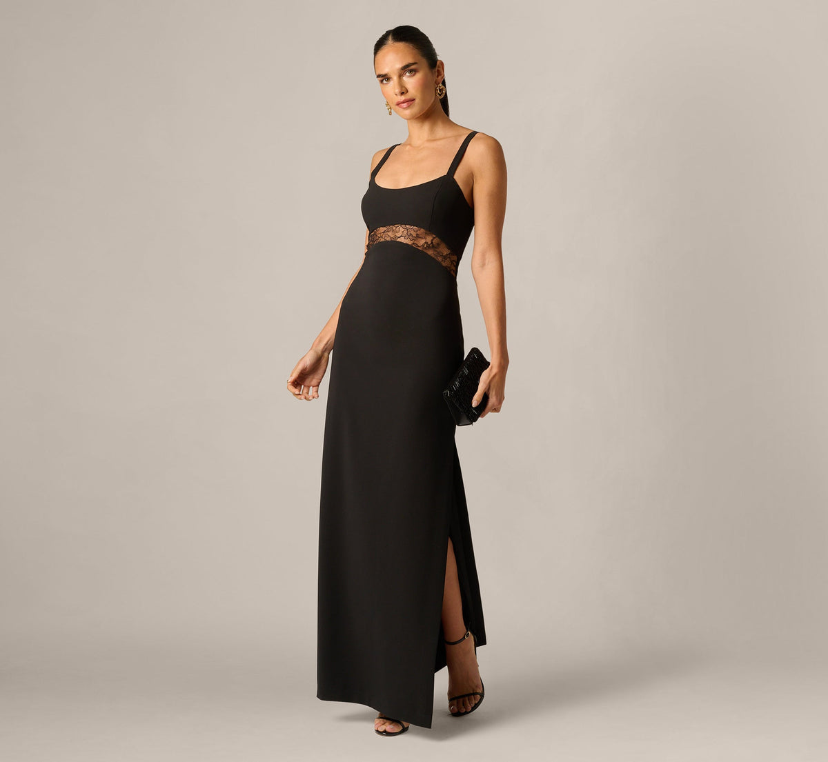 Sleeveless Lace Cutout Column Gown - Black | Adrianna Papell